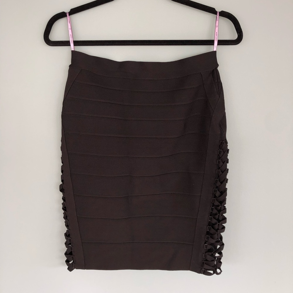 Herve Leger pencil skirt side lace up detail